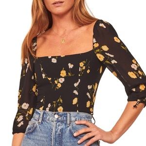 Reformation Grove Piazza Tie Sleeve Top. Size-10